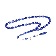 Arpa Kesim 11x8 Mm İmzalı Ateş Kehribar Sistem Püsküllü Tesbih Lacivert
