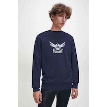 Flight Logo Air Flight Logo Baskılı Indigo Mavi Erkek Sweatshirt