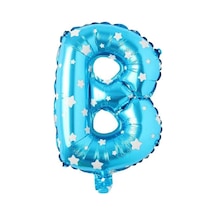 B Harfi 16 Inç Mavi Yıldızlı Renk Folyo Balon 36 Cm 6