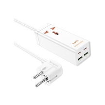 Hoco Ac10a Barry Pd65w 2type-c+2usb Bağlantı Noktaları, 1 Soketli Masaüstü Şarj Cihazı, Kablo Uzunluğu: 1.5m, Ab Fiş Beyaz