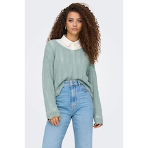 Only Kadın Regular Fit V Yaka Mavi Örme Kazak - 15339529 Mavi