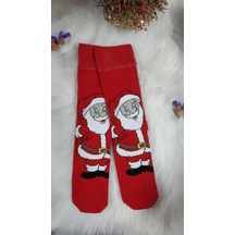Çorap Yılbaşı Temalı Noel Baba Dokumalı Kırmızı Renk Christmas