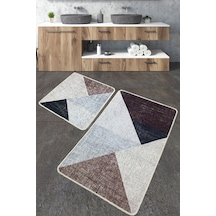 Phell Bej Banyo Halısı Djt 2 Li Set Banyo Halısı Paspas Yıkanabilir Kaymaz Çok Renkli