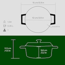 Metal Döküm Mini Tencere, 10 Cm, 0.35 L Hacim, Yeşil 12v