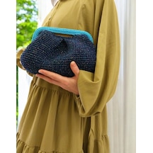 Parlak Tutmalı El Çantaları , El Yapımı Işıltılı Clutch, Örgü El Çantası Lacivert