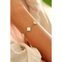 Gold Sedef Doğal Taşlı Premium Çelik Bileklik  Gold