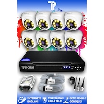 Picam 8 Kameralı Dome 8 İç Kamera Set HDD'siz Full HD Renkli Gece Görüşlü Güvenlik Kamerası Sistemi