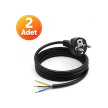 2 Adet - Açık Uç Güç Power Kablosu Fişli 3x0.75 Topraklı - 1 Metre