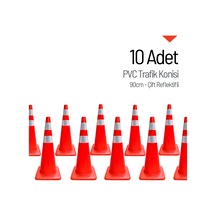 10'lu Pvc Trafik Konisi Seti 90 Cm Çift Reflektifli -3731