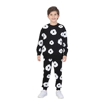 Erdem Kıds Kız - Erkek Çocuk Ünisex Papatya Kabartma Baskılı Pijama Takımı İki İplik Eşofman Takımı İkili Takım Siyah Siyah