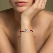 G&a Jewels - Kar Tanesi - 925 Ayar Gümüş 0.01ct Pırlanta Taşlı Kırmızı İpli Bileklik Gümüş - Kırmızı