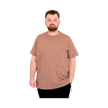 Mode Xl Büyük Beden Erkek T-shirt Bisiklet Yaka Basic U25162 Sütlü Kahve Kahverengi