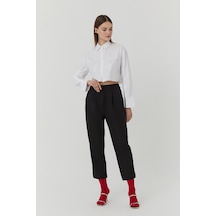 Quzu Beli Lastikli Kumaş Pantolon Siyah