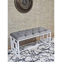 Zafir Beyaz Boyalı İçi Kareli Diktörtgen 100 Cm X 40 Cm Oturak Puf - Bench - Makyaj Oturağı - Oturak Gri