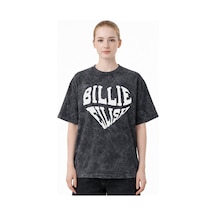 Sevbano Kalp Temalı Billie Eilish Şarkıcı Baskılı Unisex Oversize Eskitme Siyah