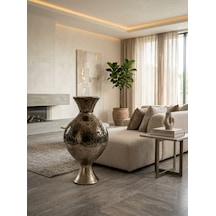 Dekoratif Metalik Ombre Büyük Ayaklı Vazo Lüks Salon Aksesuarı Zemin Süsü 70x33 Cm Gold