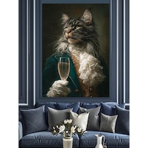 Ahşap Tablo Şampanya İçen Kedi Çizimi