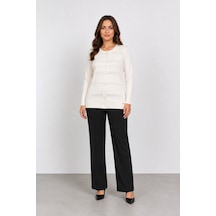 Bihan Store Kadın Uzun Kollu Düğmeli Hırka Y26-4001 Beyaz
