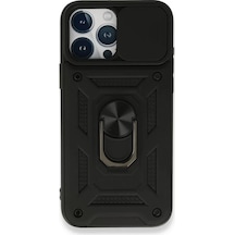 Newface Apple Apple iPhone Uyumlu  15 Pro Kılıf Pars Lens Yüzüklü Silikon - Siyah