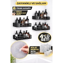 Duş İçi Yapışkanlı Banyo Rafı 4 Lü Set Delme Yok Güçlü Yapışkan Bantlı Organizer Çok Renkli