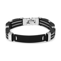 Kişiye Özel İsim Yazılı Silver-black Renk Çelik Erkek Bileklik Model-2 Siyah