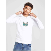 Tshirthane Everybody Wants To Be A Cat Baskılı Unisex Çocuk Kapüşonlu Sweat Beyaz