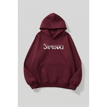 Uyguntarz Unisex Yumuşak Dokulu Orjinal Baskılı Tasarım Oversize 3 İplik Hoodie Sweatshirt Bordo