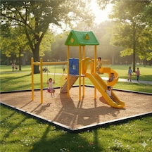 Dış Mekan Çocuk Oyun Parkı 6.5x5.5m, Ev Çatılı Model-63 Çok Renkli