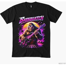 Flood Of Style Bassquatch Synthwave Bigfoot Bas Gitar Sasquatch T-shirt Erkekler Kadınlar Için % 100% Pamuk Siyah