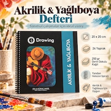 Akrilik & Yağlı Boya Çizim Defteri 200x200mm 250 Gr 24 Yaprak Derin Dokulu