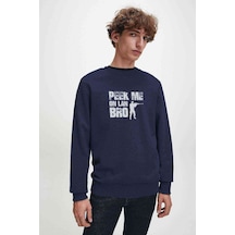 Pubg Peek Me On Lan Bro Baskılı Indigo Mavi Erkek Örme Sweatshirt