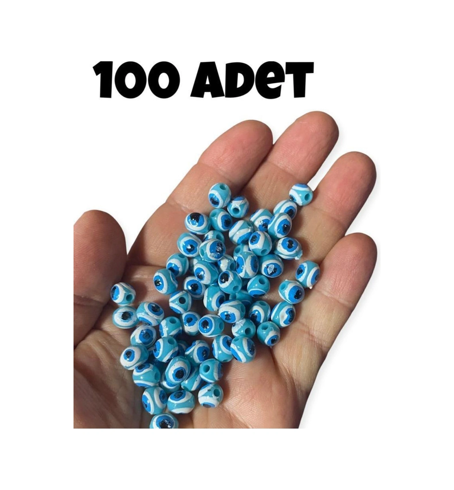100 Adet Ekonomik Pk. 8 Mm Turkuaz Danagöz Boncuk - Takı Boncuğu - Saç Boncuğu -