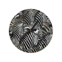 Ahşap Zeminde Siyah Beyaz Çizgili Zebra Sürüsü Duvar Saati Beyaz - Siyah