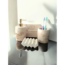 Marble Serisi Bej Sıvı Sabunluk Ve Diş Fırçalık Seti Gri