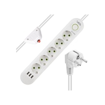 5'li 1.5 Metre Kablolu 3a Usb Akım Korumalı Priz Beyaz 3000w