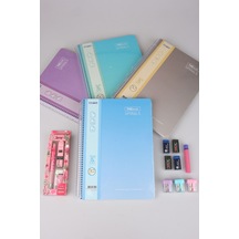 Orjinal Gıpta Spiralli 4 Adet 100 Yaprak A4 Defter,serve Deep Uçlu Kalem Seti,silgi,kalemtraş,uç Seti 124-Pembe