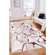 Mürdüm Geometrik Kaymaz Tabanlı Dekoratif Halı Lk009n11