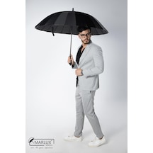 Marlux Siyah Baston 24 Fiber Tel Hakiki Deri Saplı Ultra Premium Protokol Şemsiye M21mar1024r001 60709598 Siyah