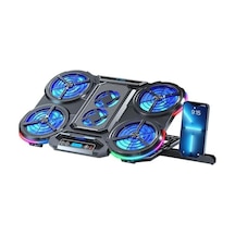 Frost Gt6 6x Big Turbo Led Fan - 10 Modlu Rgb - Lcd Ekran - Ayarlabilir Fan Hızı & 7 Farklı Stand Yükseklik Kademesi 2x Usb - Özel Tasarım Notebook Soğutucu - Siyah 13"-17" Boyut Destekli