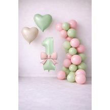 Adaçayı Yeşili & Pembe 1 Yaş Doğum Günü Balon Süsleme Seti Pembe - Yeşil