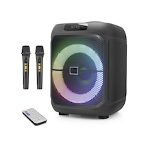 Çift Karaoke Mikrofonlu Bluetooth Hoparlör Fm Radyo 20w 8 İnç Rgb Kumandalı Siyah Ndr1745