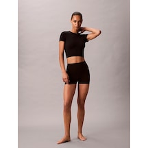 Calvin Klein Kadın Marka Logolu Pamuklu Bisiklet Yakalı Dar Kesimli Crop Günlük Kullanıma Uygun Siyah T-shirt Lv00qs7546 Ub1