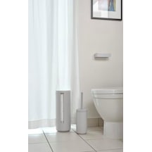 Ume Tuvalet Fırçası, Wc Fırçası, Güzel Danimarka Tasarımlı Tuvalet Fırçası, Yumuşak Dokunuşlu Kaplamalı Seramikten, Çap 10 Cm, Yükseklik 38,7 Cm, Yumuşak Gri Gri Açık Ahşap