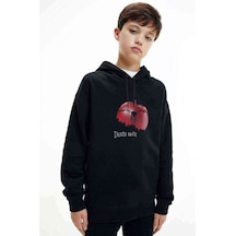 Tshirthane Death Note Elma Baskılı Unisex Çocuk Kapüşonlu Siyah Sweatshirt Siyah