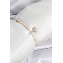 Yonca Model Zirkon Taşlı Gold Renk Asansörlü Su Yolu Bileklik - Tj-bb8244 Beyaz