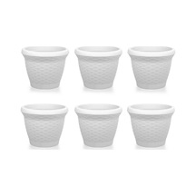 Omnipazar So-hs03 Plastik Hasır Desenli Saksı 10 Lt Kirli Beyaz 6 Adet