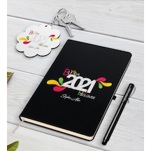 Kişiye Özel 2021 Bu Yılda Hep Gülümse Siyah Defter Kalem ve Anaht Siyah