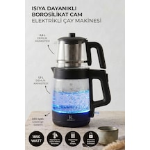 Demzade Isıya Dayanıklı Borosilikat Cam Elektrikli Çay Makinesi Alt 1,7 Lt Üst 0,9 Lt 1850-2200 W Kettle Çaycı Çay Seti