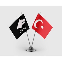 Siyah Göktürk Ve Türk Bayrağı İkili Saten Masa Bayrağı Takımı Diğer