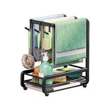 Jms Mutfak Lavabo Caddy Organizatör Karbon Çelik Duvara Monte Tezgah Havlu Rafları Sünger Tutucu Siyah